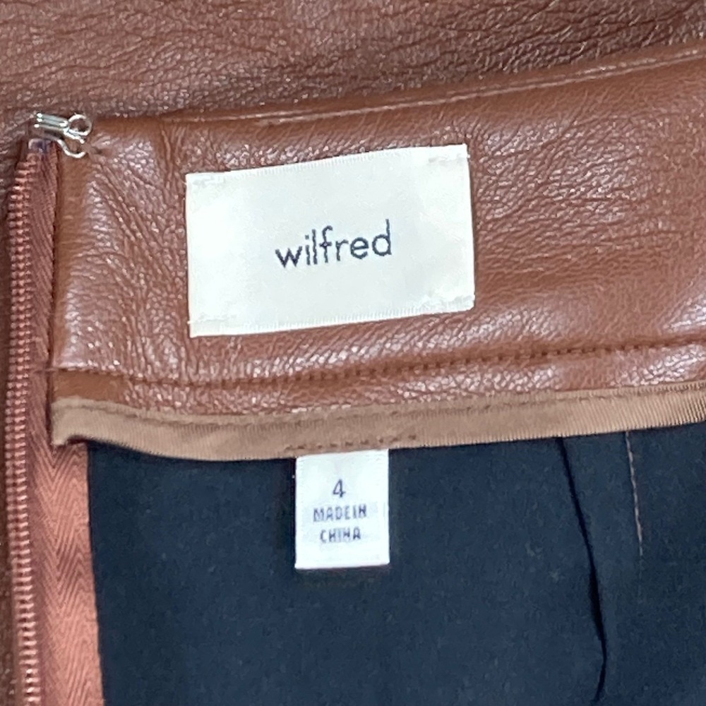 Wilfred Aritzia Vegan Leather Mini Skirt Womens 4 Brown Front Slit Academia New - Picture 5 of 13